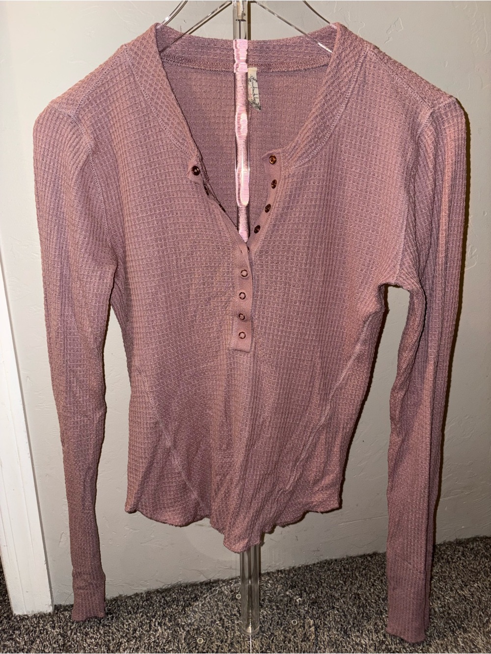 Intimately by Free People Waffle-Knit Long Sleeve Henley Top - Dusty Rose